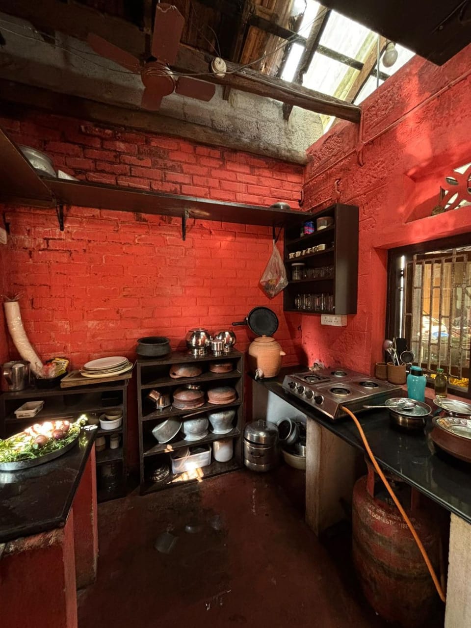 Kitchen or kitchenette, stove
