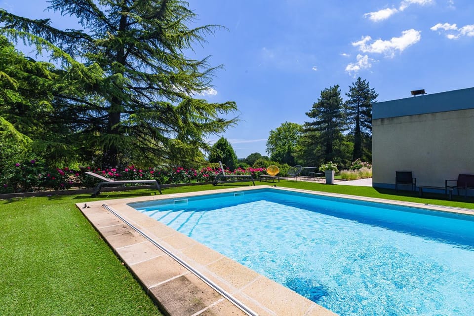Property building, Living room, Swimming pool