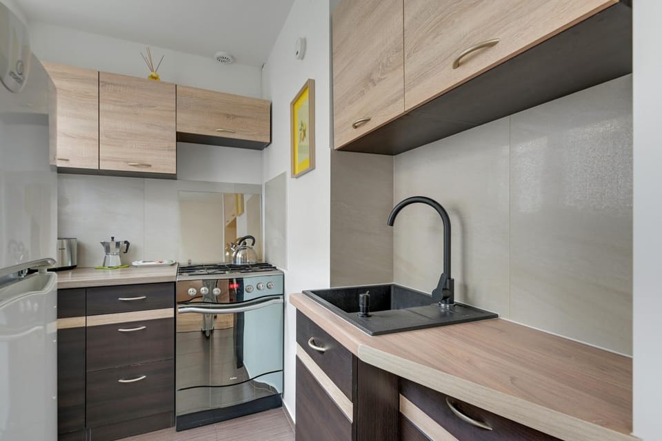 Kitchen or kitchenette, stove