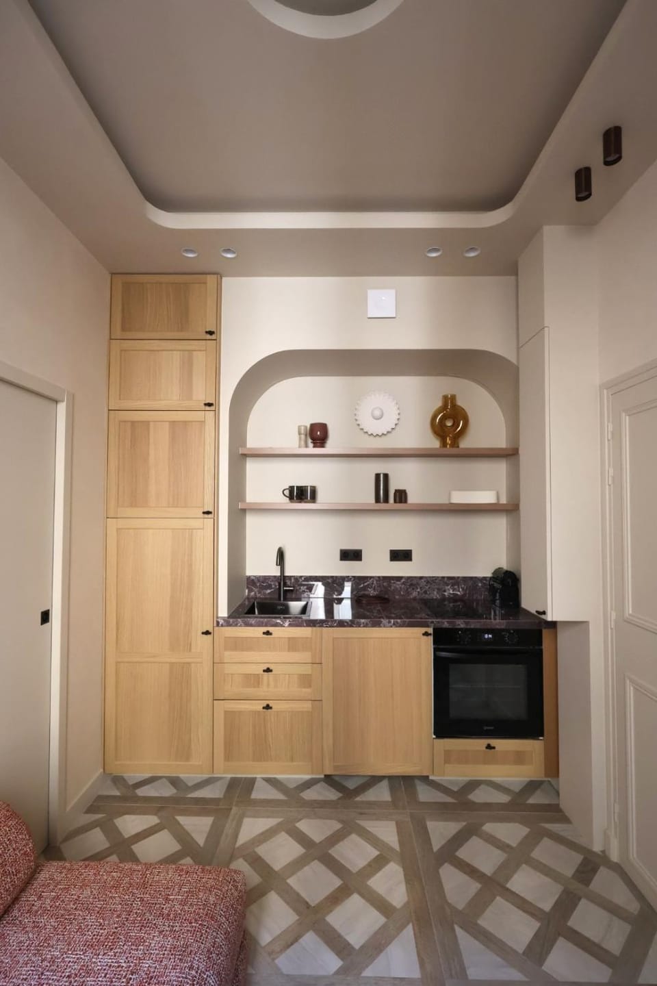 Kitchen or kitchenette, stove