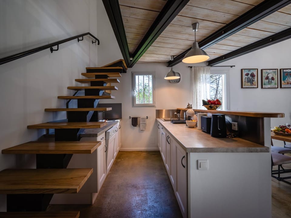 Kitchen or kitchenette, Dining area, stove