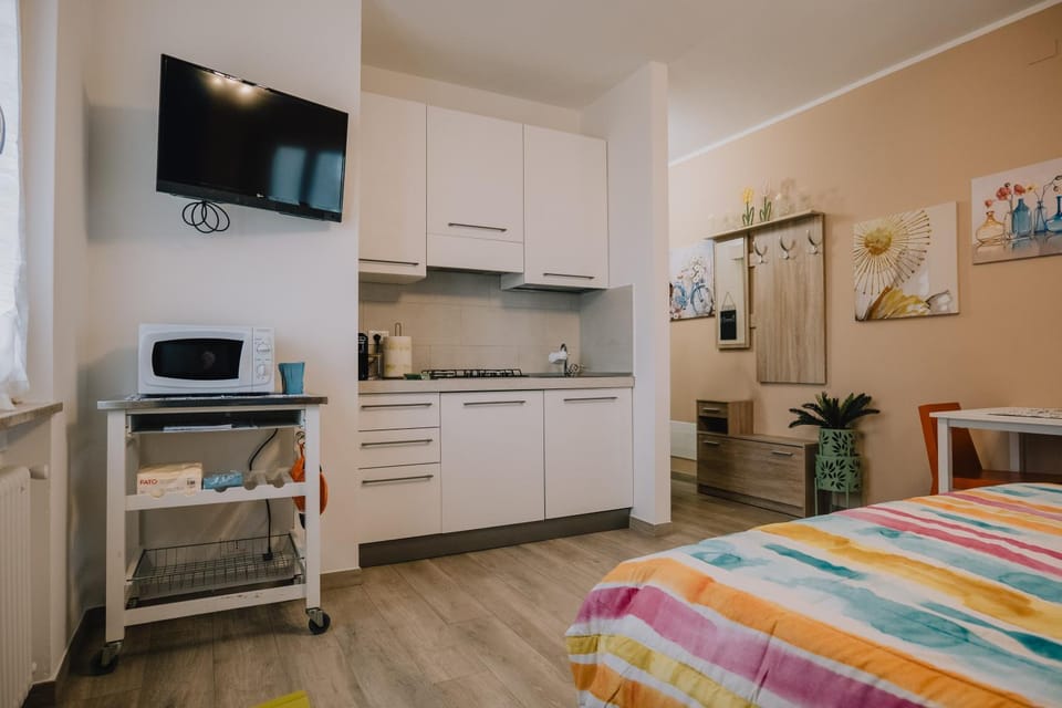 Photo of the whole room, microwave, kitchen