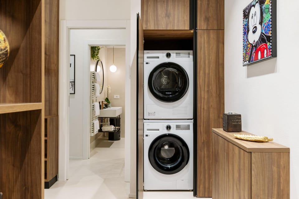 Bathroom, flat iron, washing machine, dryer