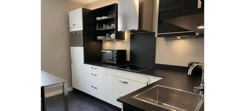 Kitchen or kitchenette, stove