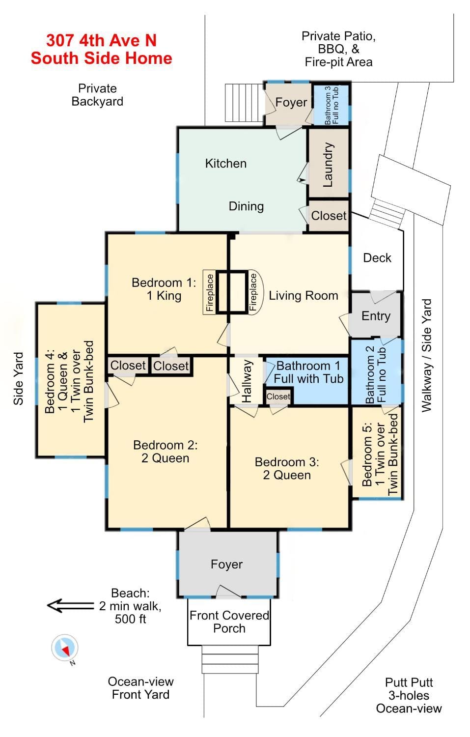 Patio, BBQ facilities, Kitchen or kitchenette, Living room, Floor plan, Beach, Bedroom, Sea view, bunk bed, Family, laundry