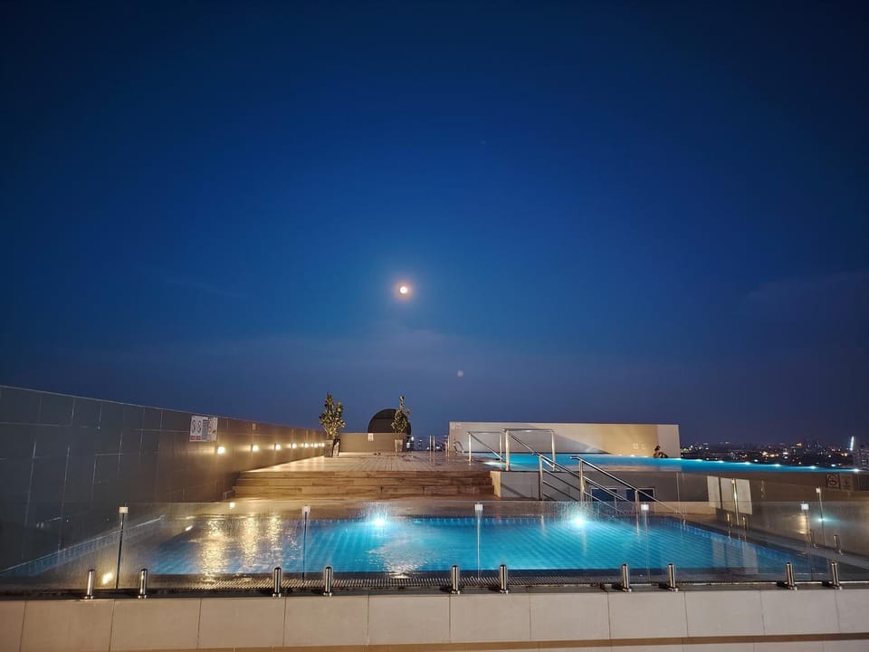 Night, Pool view, Swimming pool