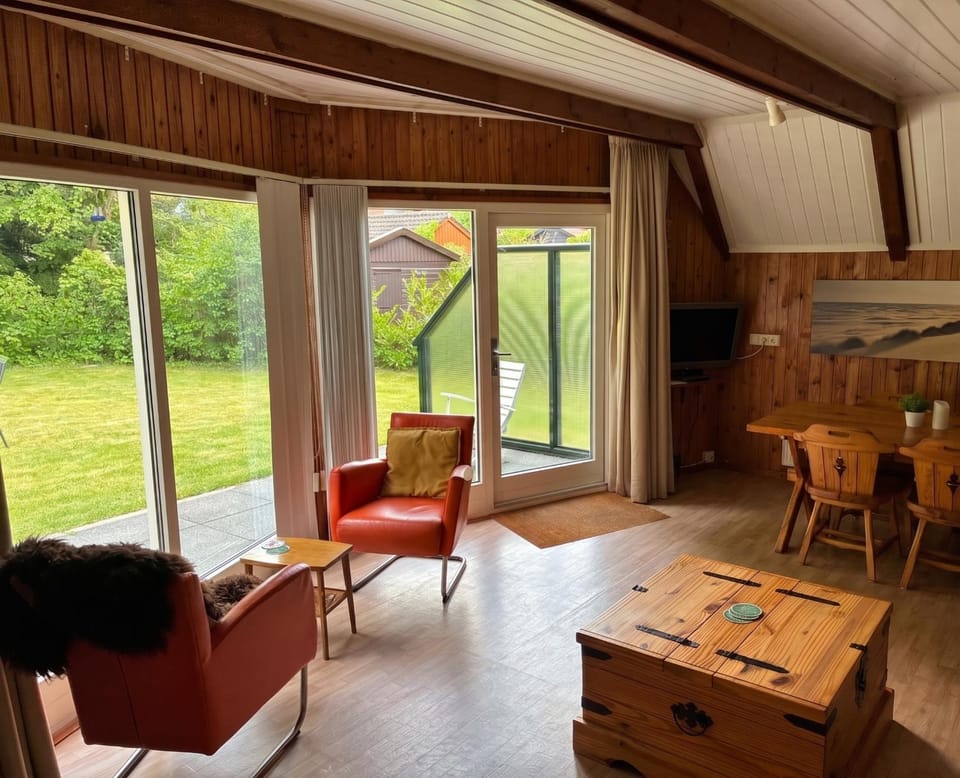 Living room, Seating area, Garden view