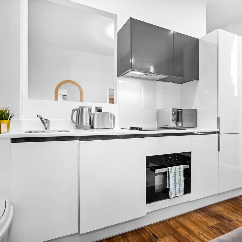 Kitchen or kitchenette, dishwasher, oven, stove, toaster