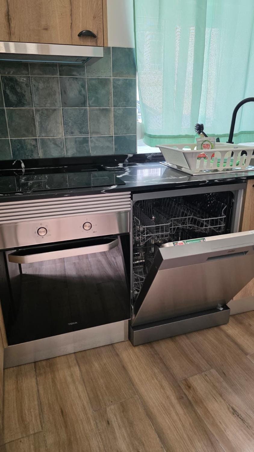 Kitchen or kitchenette, dishwasher, stove