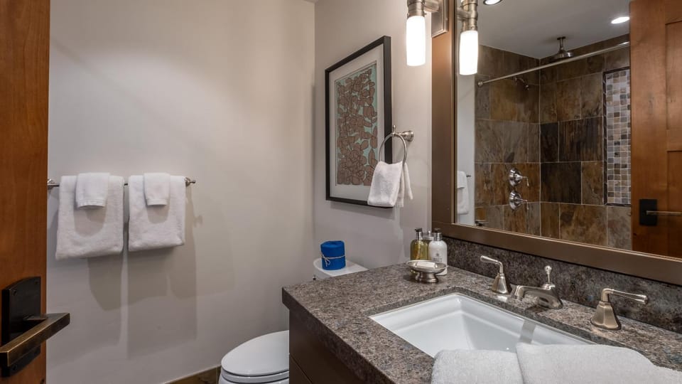 Shower, Toilet, Bathroom, Bath, hair dryier, towels