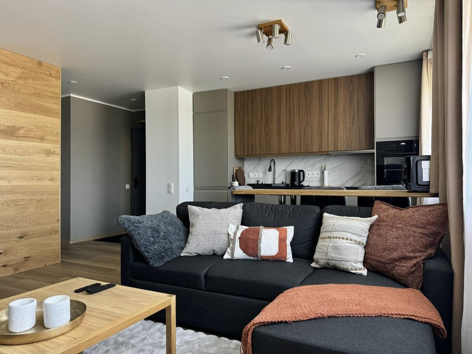 Kitchen or kitchenette, Living room, Seating area