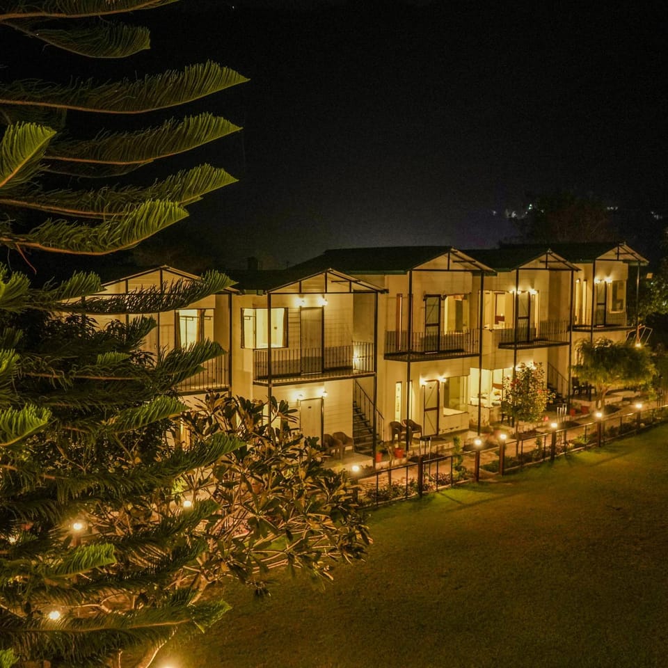 Property building, Night, Garden, Garden view