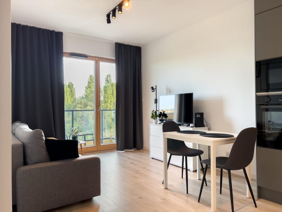 Kitchen or kitchenette, Living room, Seating area, Dining area