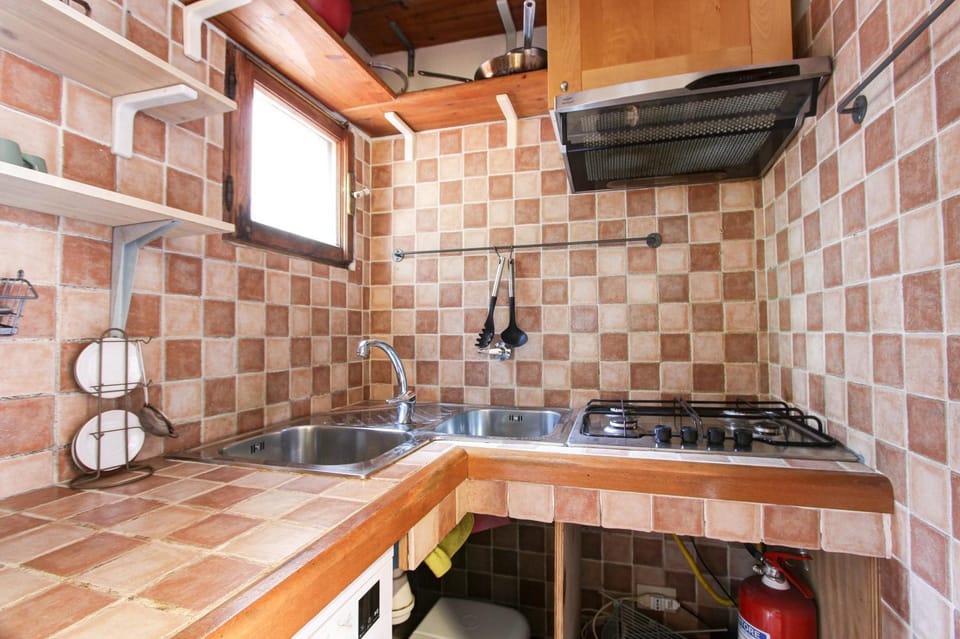 Kitchen or kitchenette, stove