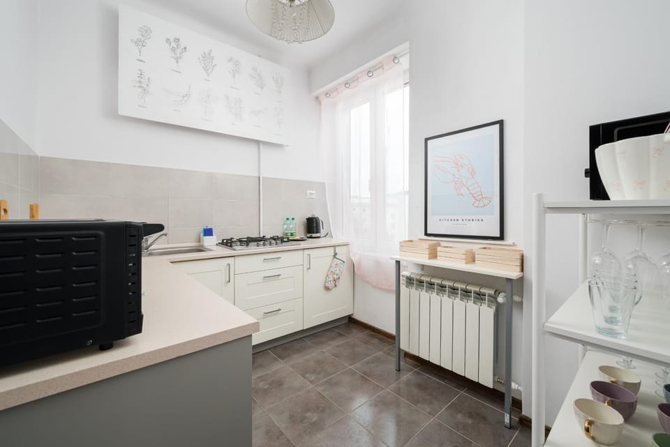 Kitchen or kitchenette, stove