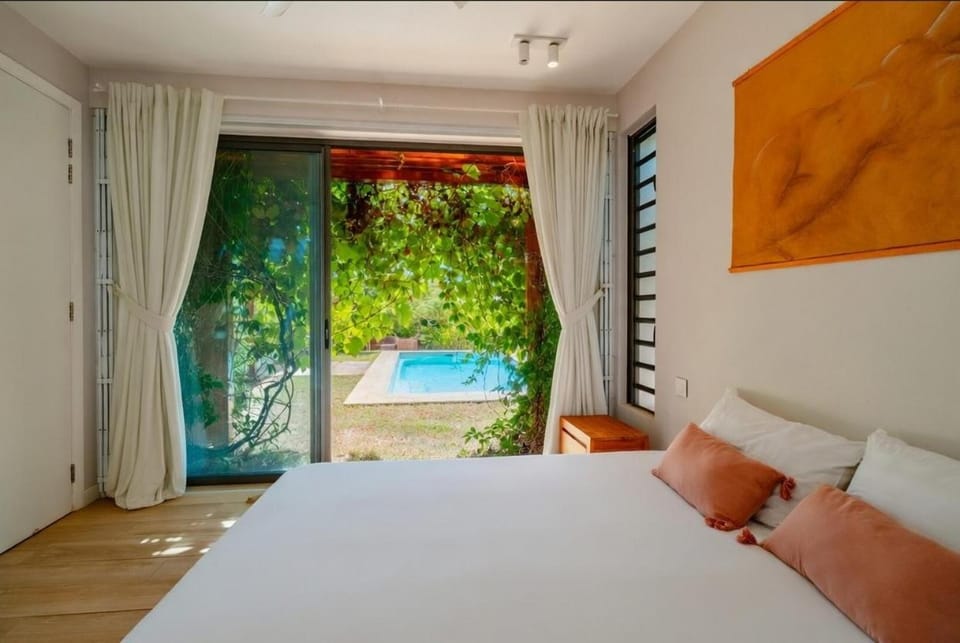 Bed, Bedroom, Pool view