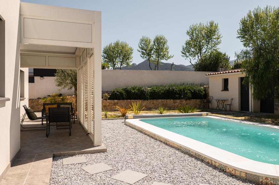 Property building, Living room, Swimming pool