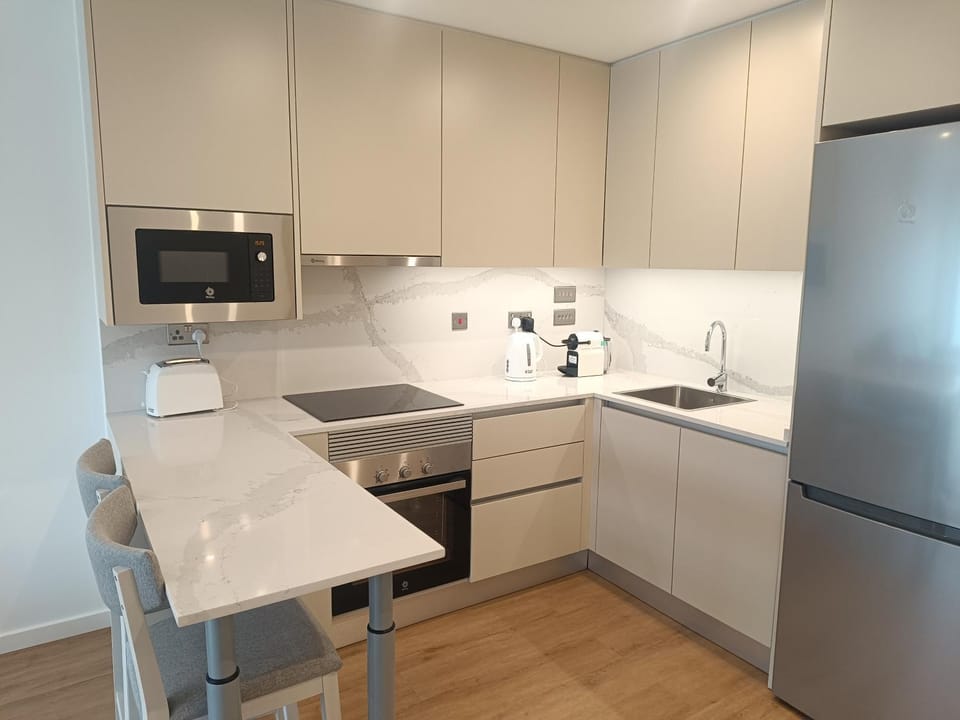 Kitchen or kitchenette, dishwasher, oven, stove, toaster