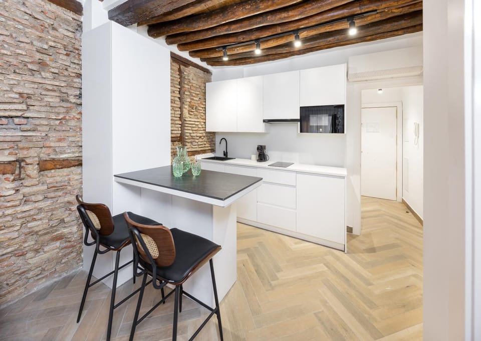 Kitchen or kitchenette, microwave