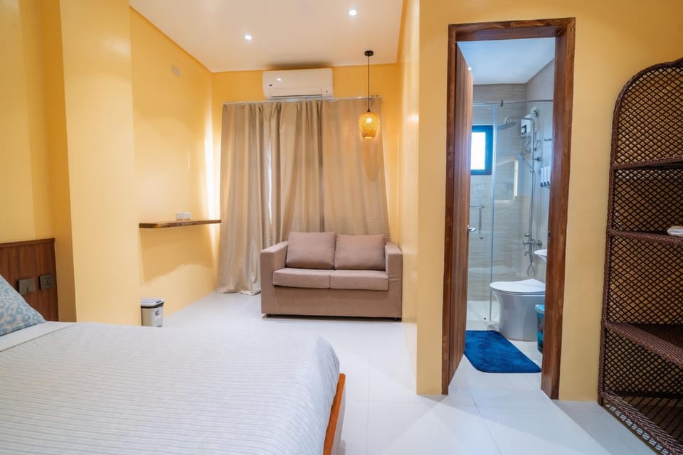 Bed, Bathroom, Seating area, Bedroom