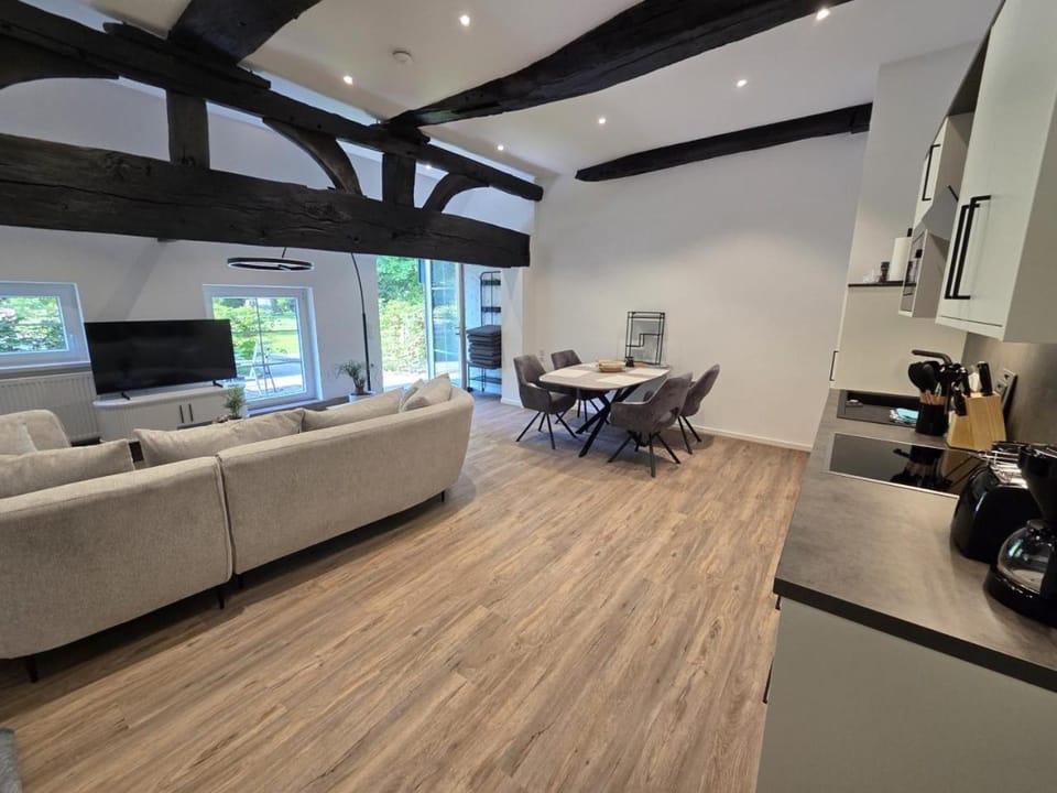 Kitchen or kitchenette, Living room, Seating area