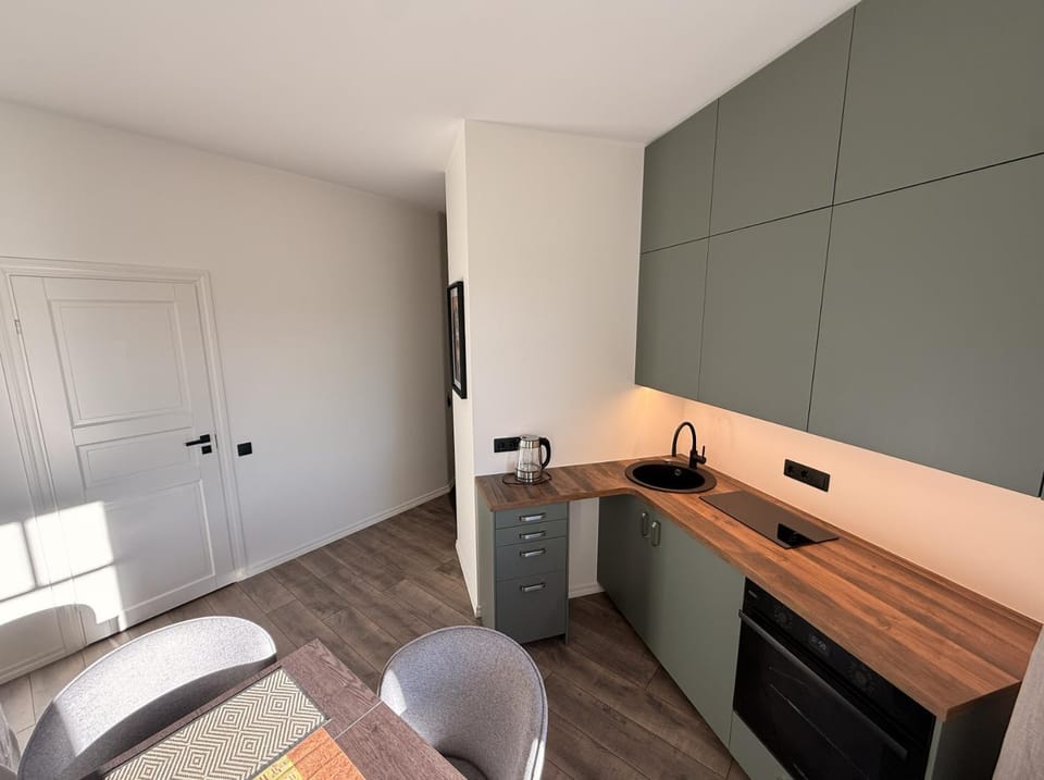 Kitchen or kitchenette, oven