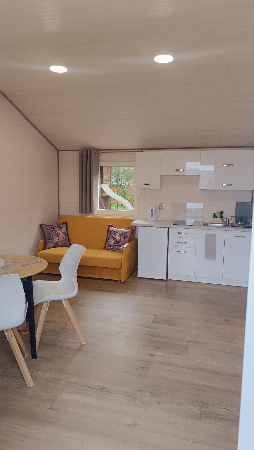 Kitchen or kitchenette, Living room, Seating area, stove