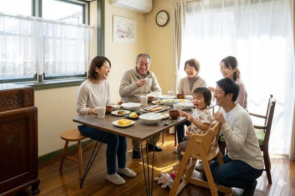 Dining area, group of guests, Family