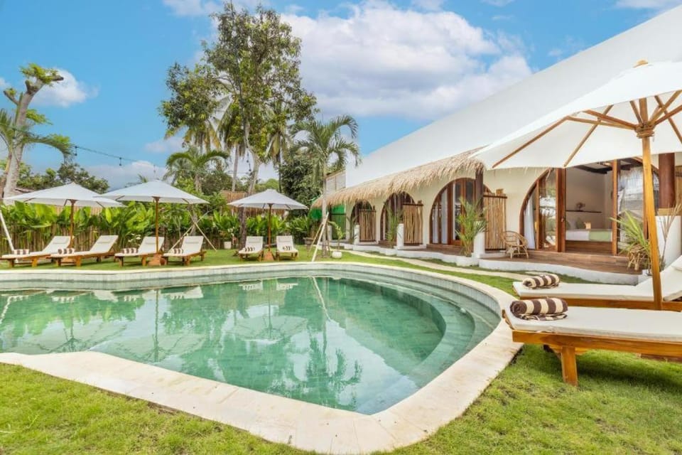 Day, Natural landscape, Garden, Garden view, Pool view, Swimming pool, sunbed