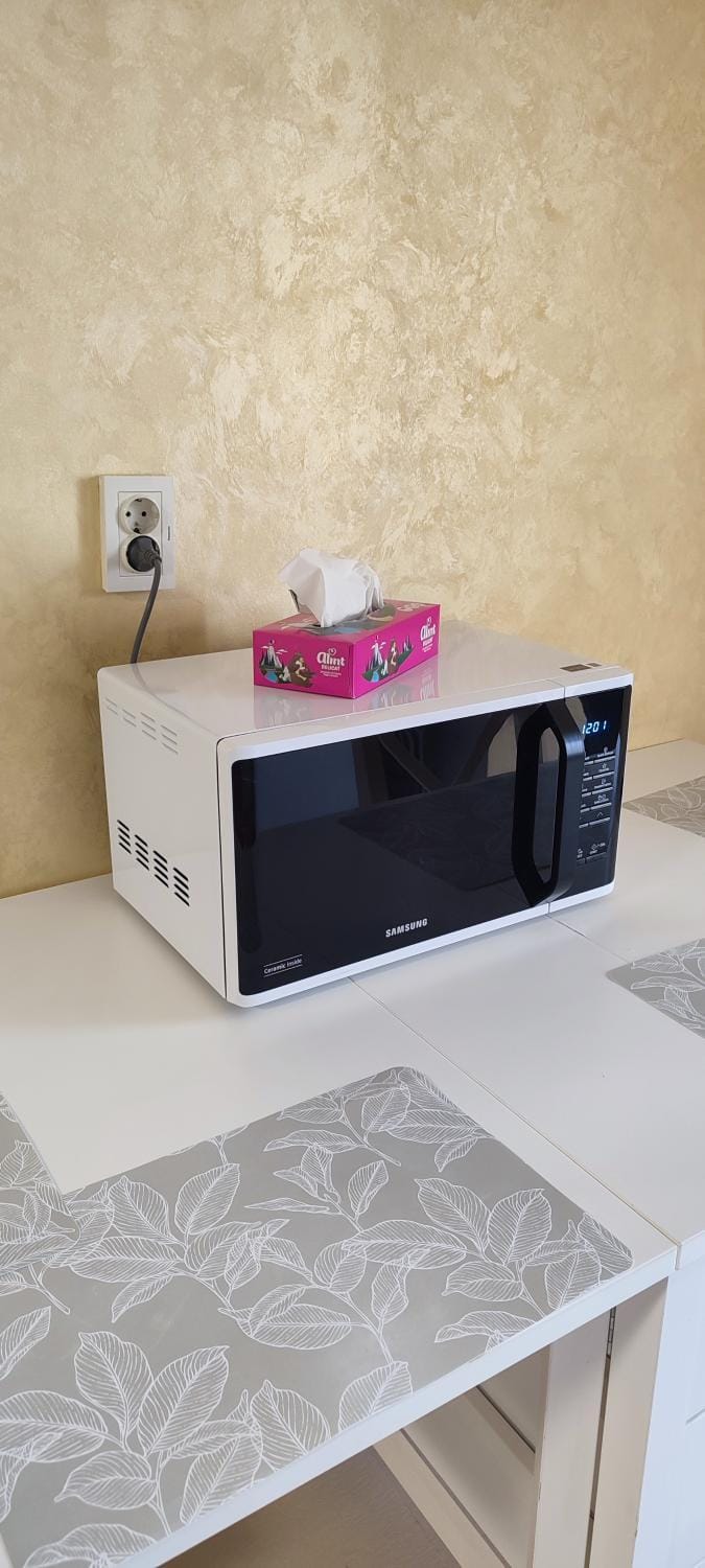 Kitchen or kitchenette, microwave