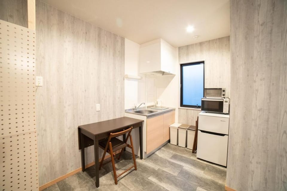 Kitchen or kitchenette, microwave