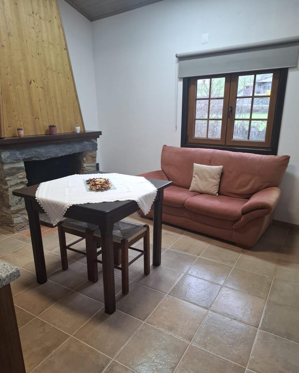 Kitchen or kitchenette, Living room, Seating area, Dining area, fireplace