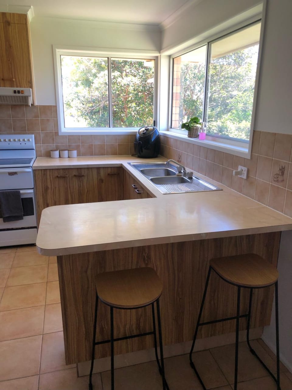 Kitchen or kitchenette, stove