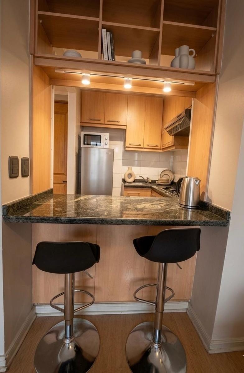 Kitchen or kitchenette, stove