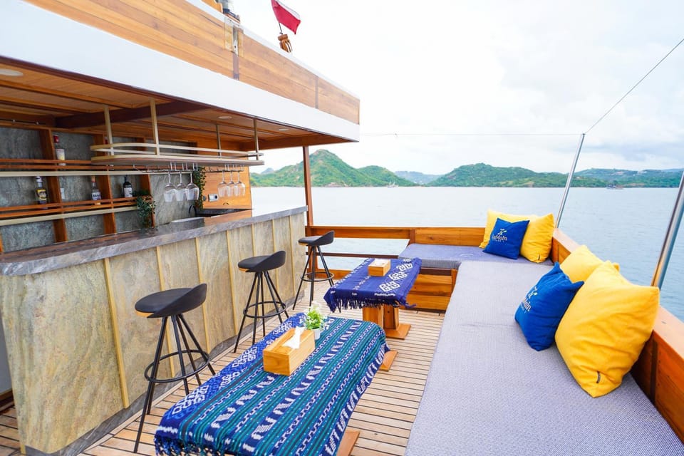 One Day Trip by Speadboat to National Komodo Park Docked boat in Indonesia