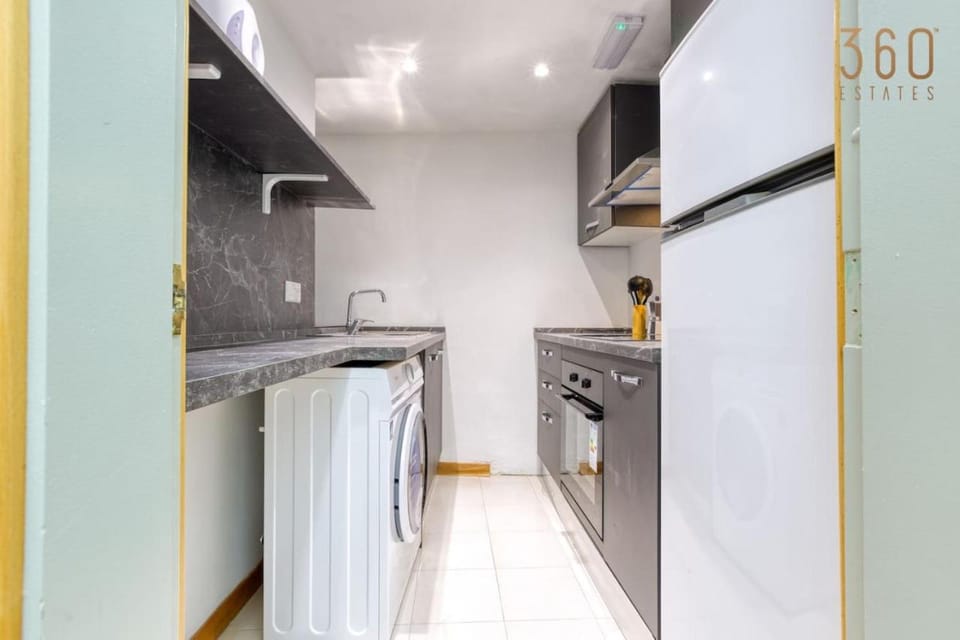Kitchen or kitchenette, dishwasher, minibar, oven, stove, washing machine, dryer