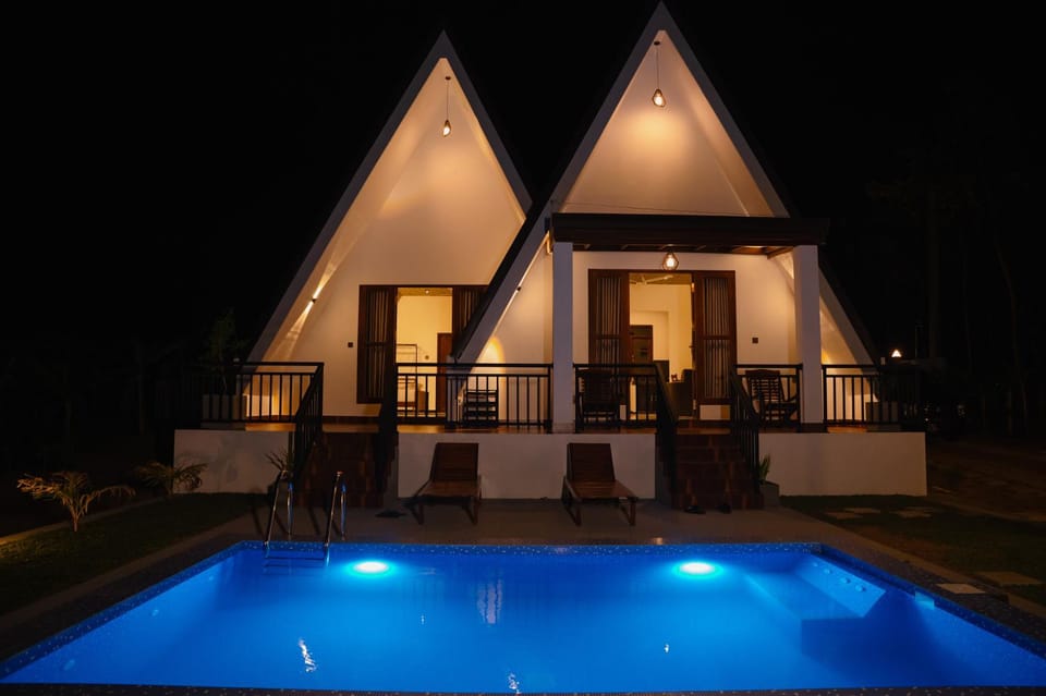 Property building, Night, Pool view, Swimming pool