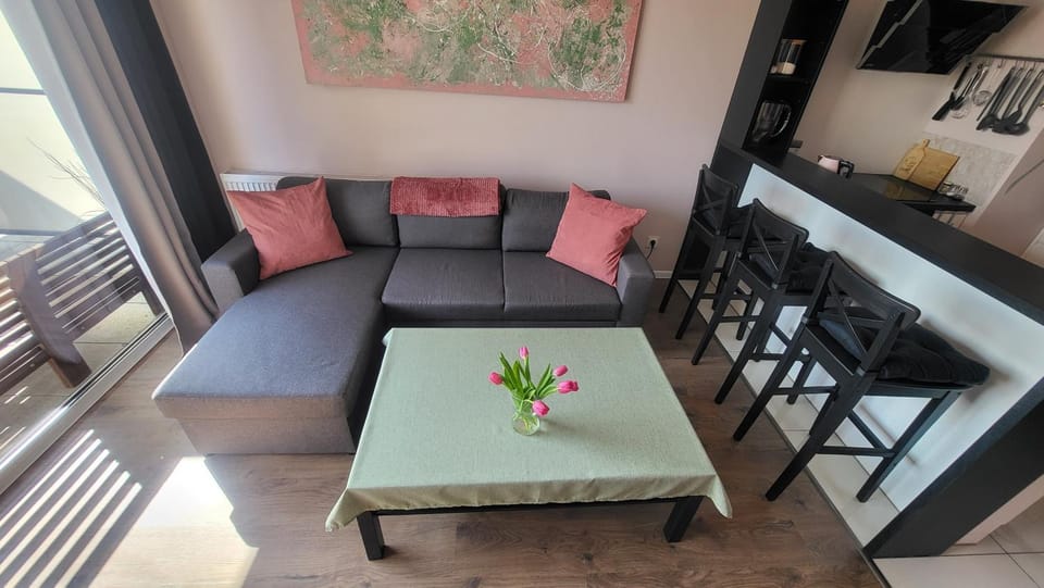 Apartament Rzeczańska Poznań, 50m2, dwie sypialnie z salonem i aneksem kuchennym, balkon, parking podziemny, czwarte piętro, winda, nowy blok Apartment in Poznan