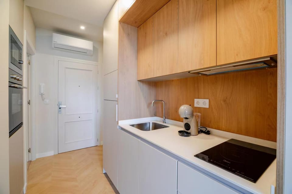 Kitchen or kitchenette, stove