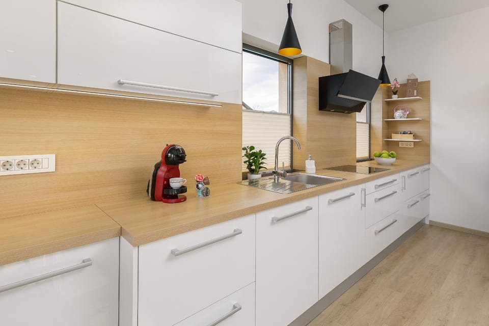 Kitchen or kitchenette, stove
