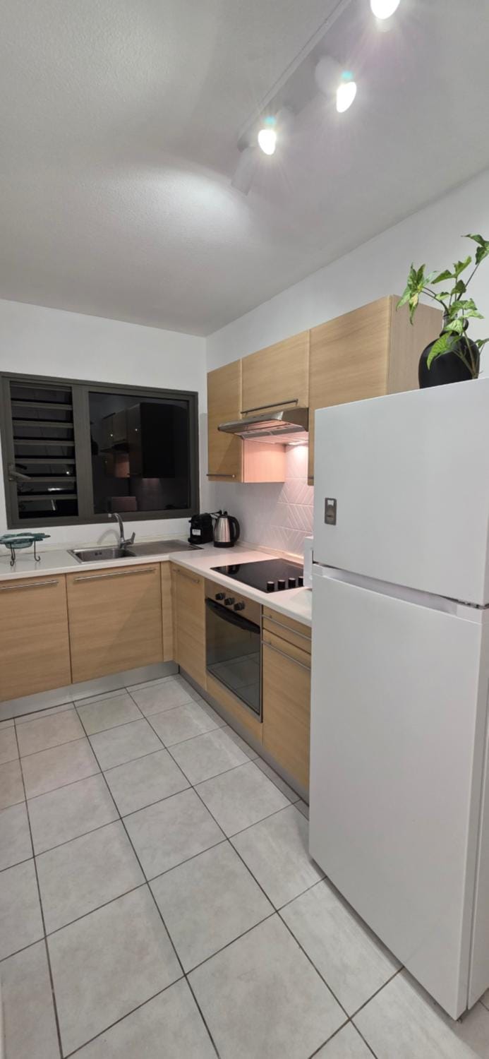 Kitchen or kitchenette, stove