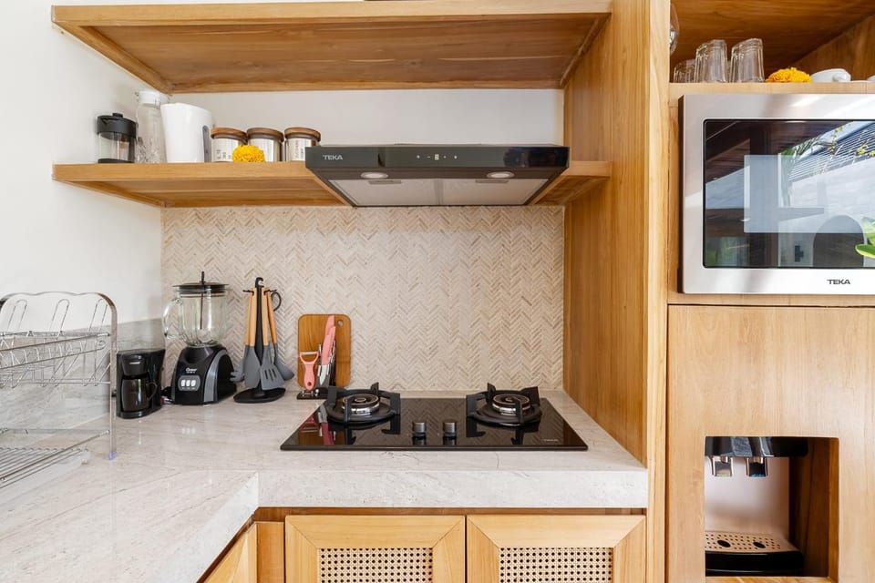 Kitchen or kitchenette, stove