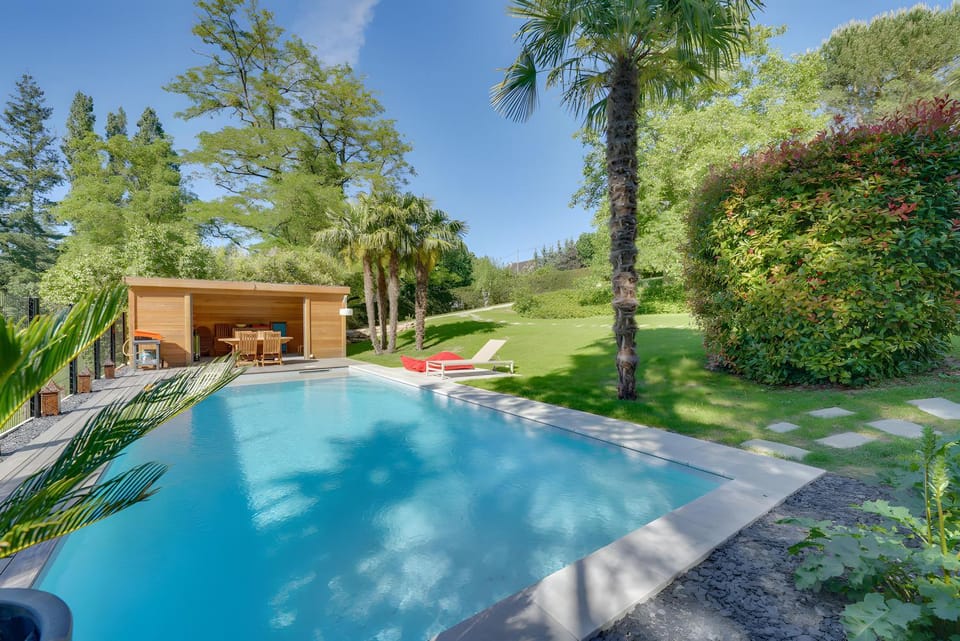 Property building, Living room, Swimming pool