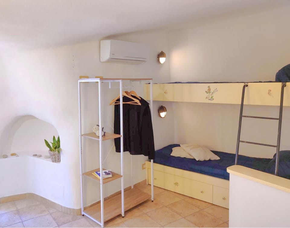 Bed, Photo of the whole room, Bedroom, bunk bed, towels, wardrobe, air conditioner