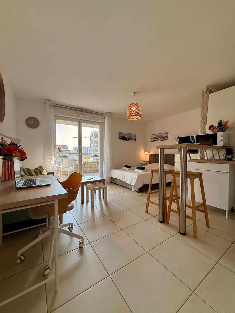 Patio, Bed, Night, Balcony/Terrace, Kitchen or kitchenette, Seating area, kitchen