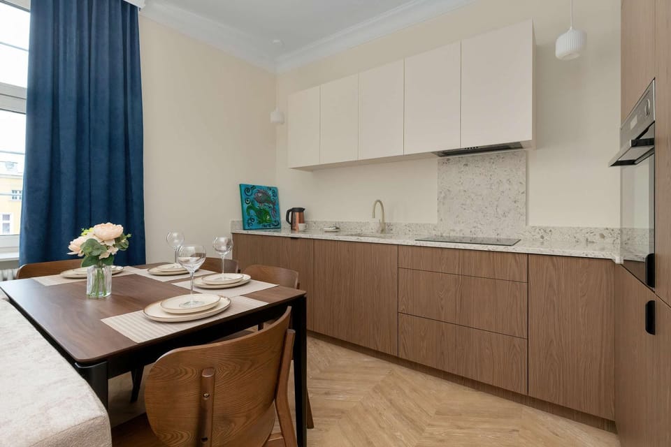 Kitchen or kitchenette, stove