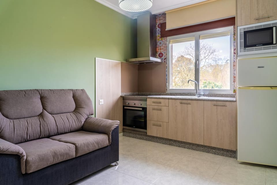 Kitchen or kitchenette, Living room, Seating area, oven, stove