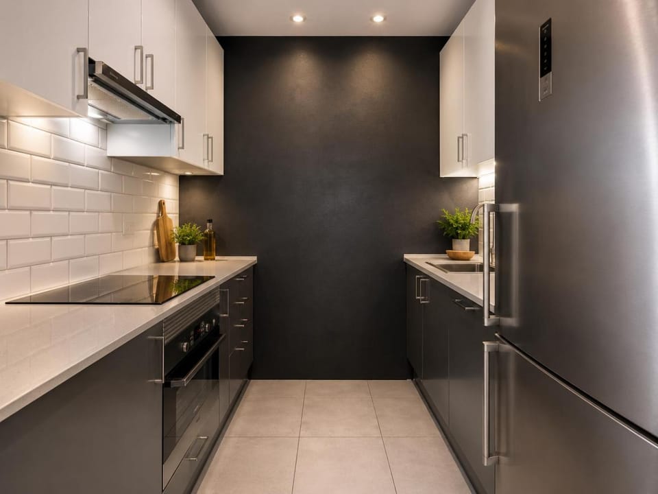 Kitchen or kitchenette, stove