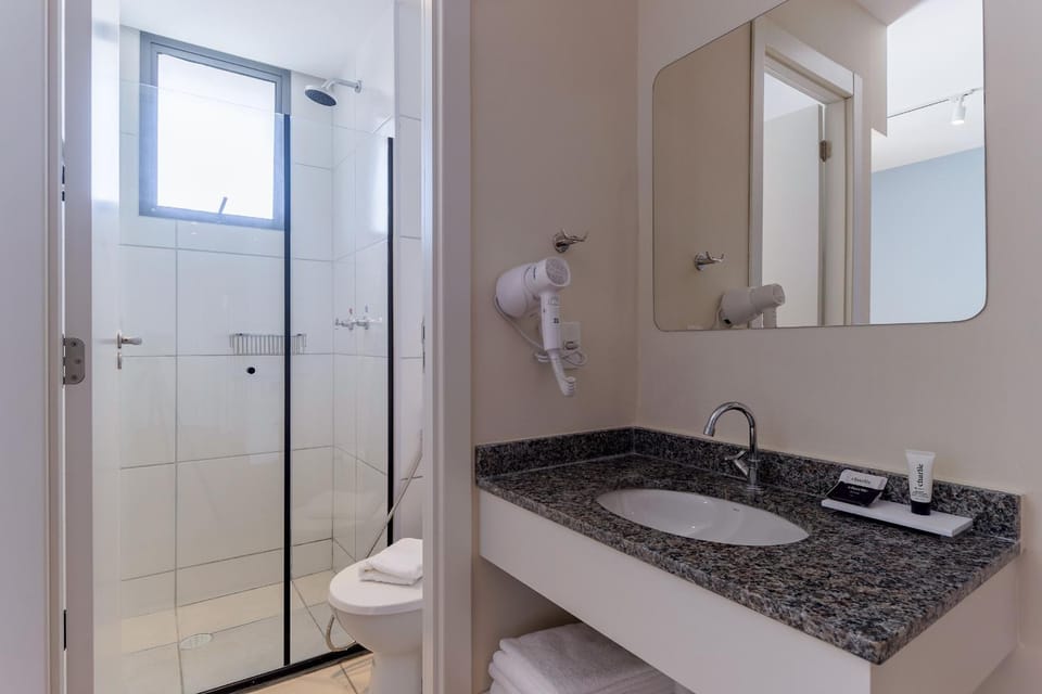 Shower, Day, Bathroom, bidet, hair dryier, towels