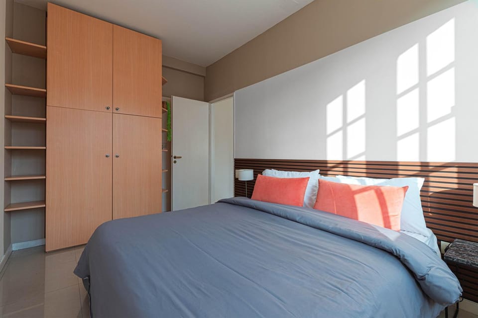 Bed, wardrobe